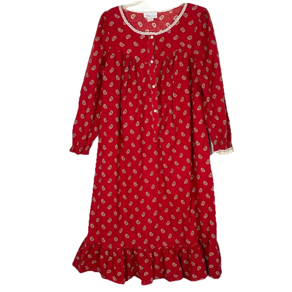 Willow Creek Nightgown Medium Cotton Lace Trim Red Paisley Print Cottagecore VTG